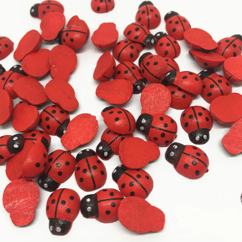 100pcs 9x13mm Red Wood Ladybirds Ladybugs Easter DIY Crafts Toppers Embellishments Scrapbooking Cardmaking