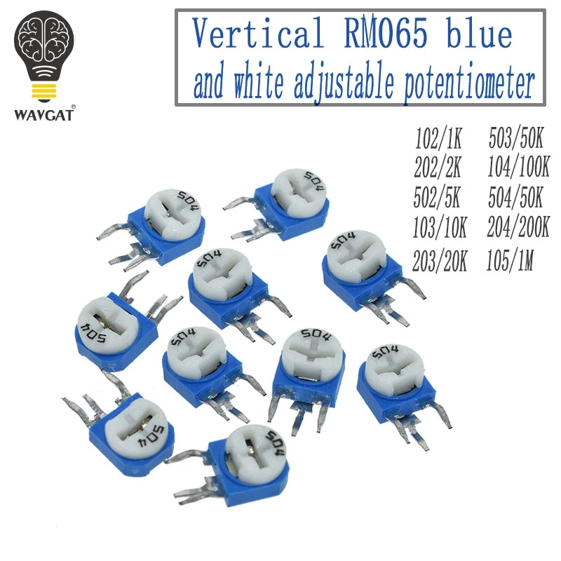 20 шт. RM065 RM-065 100 200 500 1K 2K 5K 10K 20K 50K 100K 200K 500K 1M Ом тримпот триммерный Потенциометр переменный резистор