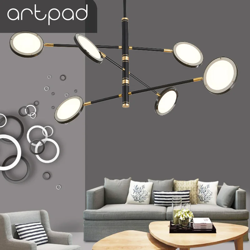 

Artpad Modern Black Gold Body Ceiling Chandelier Light Dining Room Bedroom Living Room Surface Mounted Hanglamp Light Fixture