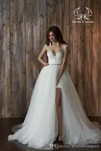 New Arrival Back Detachable Cap Sleeve Lace Wedding Dress Backless Short Front Long Skirt Two Piece Vestido de Novia NM 459