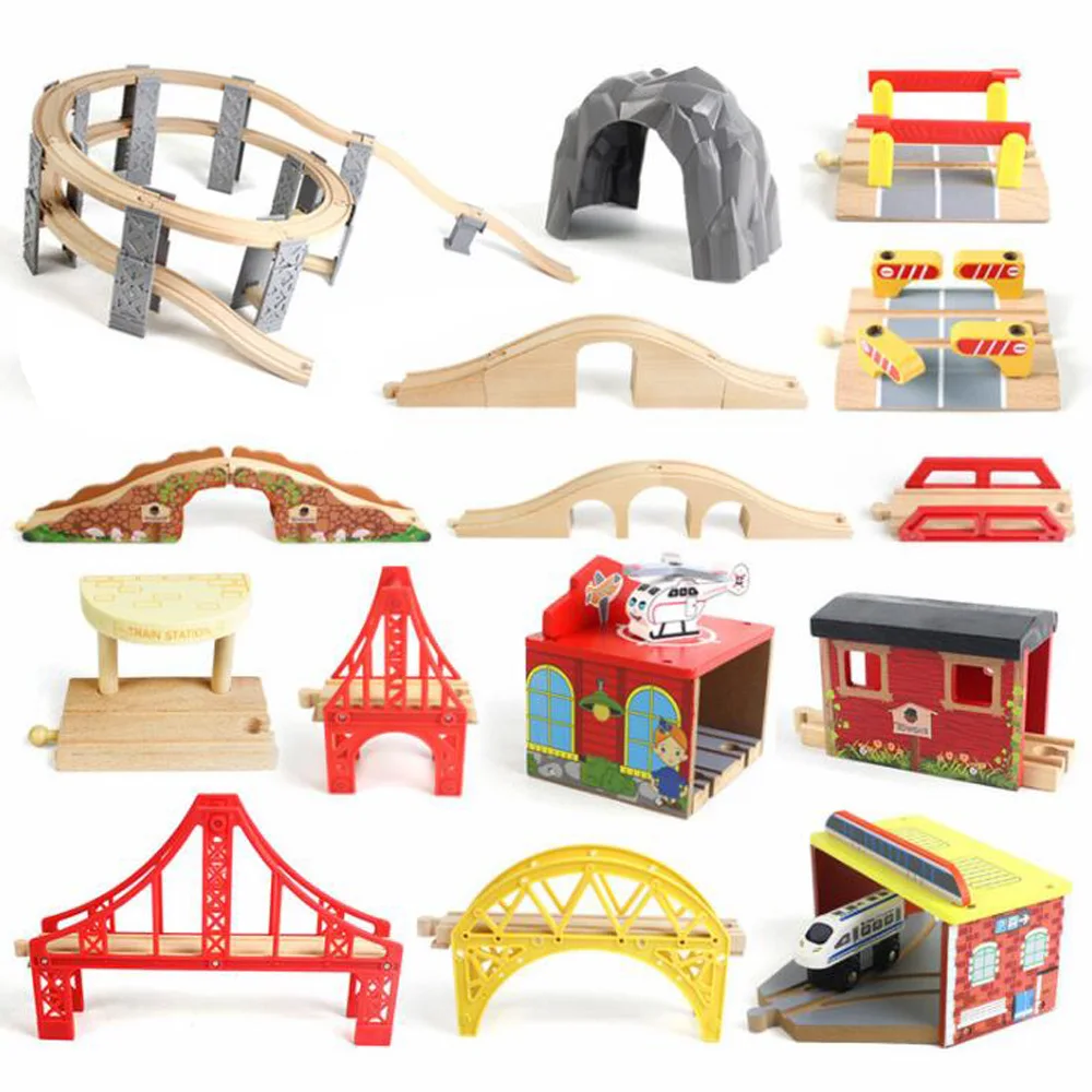 Wooden Rail Track Beech Bridge accessories Wooden Train Educational Blocks Toys Boy Kids Toy Multiple track Fit for Thomas Piece