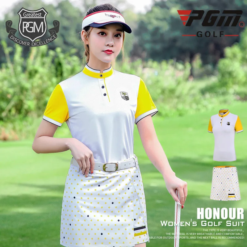 PGM Women Golf Clothing Sets Short Sleeve T shirt Print Dot Skirt