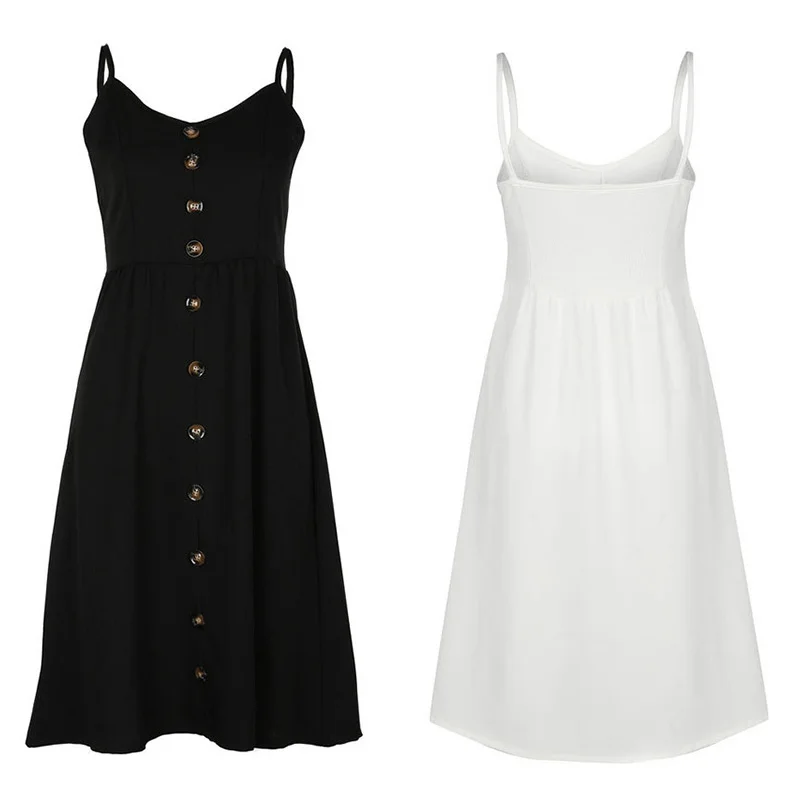 

Women Sexy Single Breasted Button Strap Dress Long Boho Summer Beach Sundress Dresses NGD88