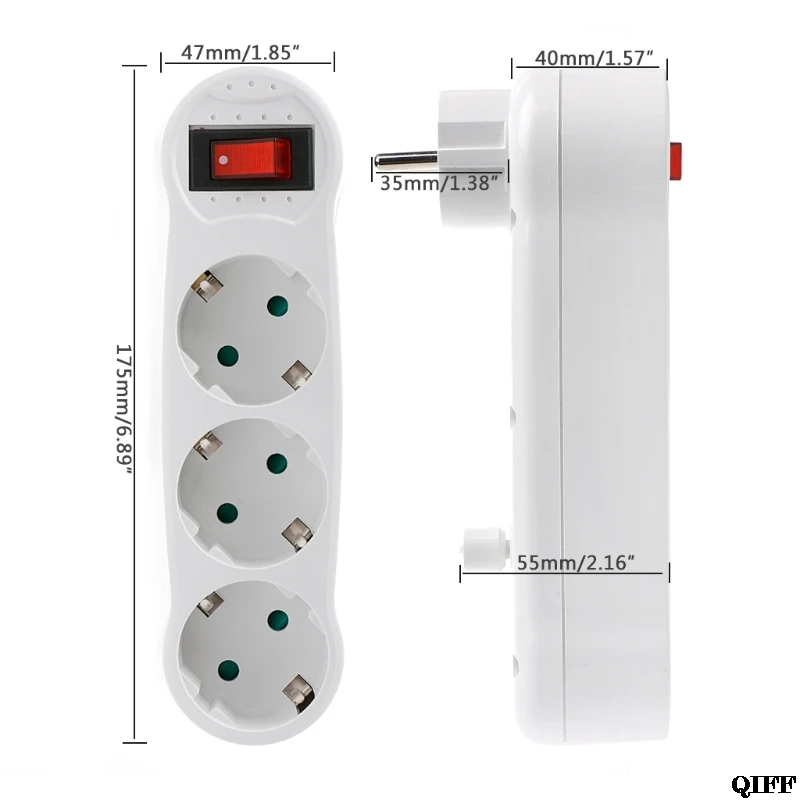 

Drop Ship&Wholesale 16A European Type Conversion Plug 1 TO 3 Way EU Standard Power Adapter Socket Mar28