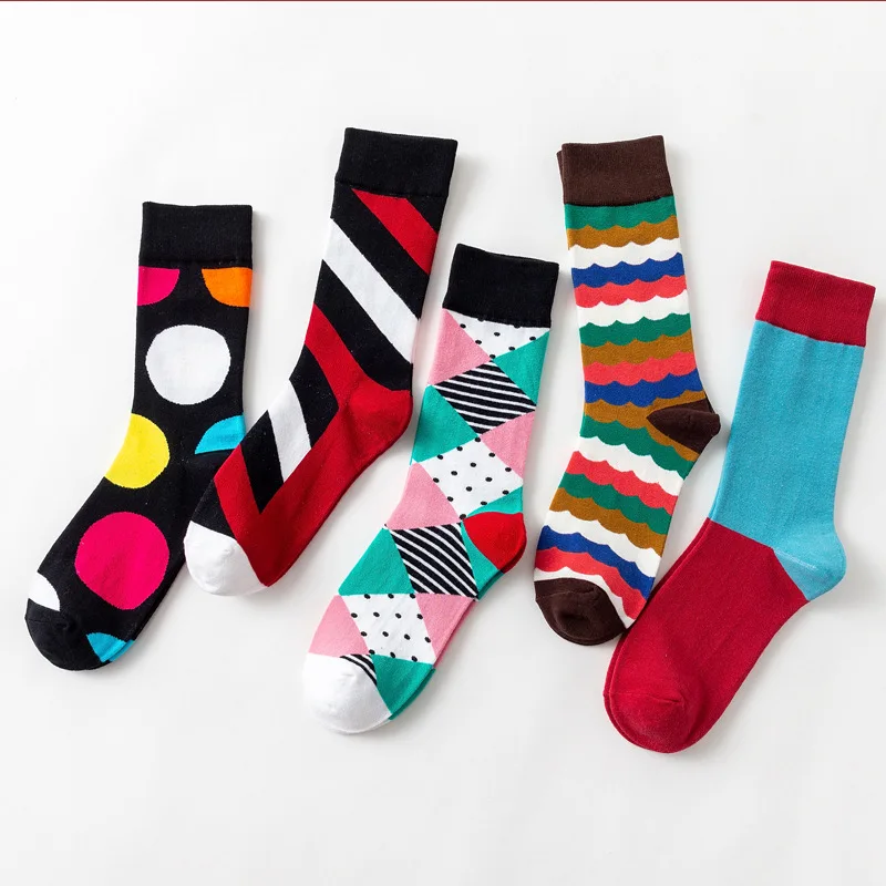 5 пар/уп. забавные носки из чесаного хлопка в стиле хип-хоп, новинка, цветные носки с принтом, модные уличные стильные носки, подарки для мужчин и женщин - Цвет: A