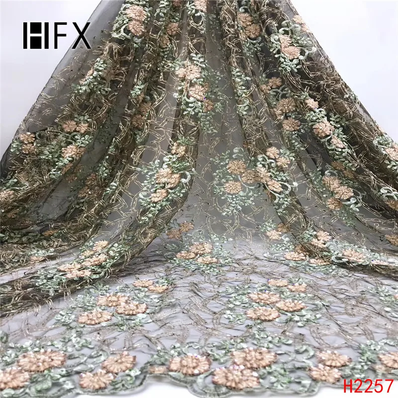 HFX 3D Цветочная кружевная ткань темно синяя Свадебная Сетчатое кружево 5 ярдов