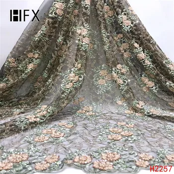 

HFX 3D flowers lace fabric Navy Blue bridal 3D flowers fabric Net Lace 5 Yard Evening dress fabric Fashion fabric X2257