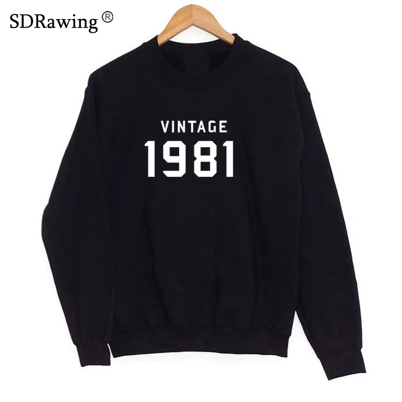 

VINTAGE 1981 Letters Print Women Sweatshirts Cotton Casual Funny Sweatshirts For Lady Top Sweatshirts Hipster Drop Ship FA