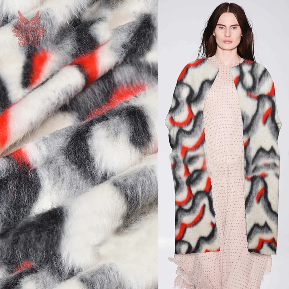 American style white red black geometric mohair cashmere wool fabric
