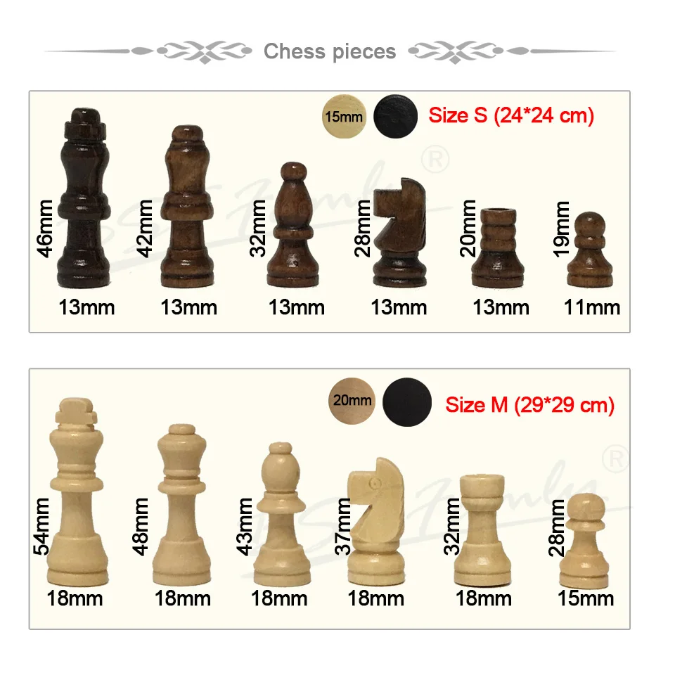 BSTFAMLY 3 in 1 wood chess set portable game international chess checkers backgammon three kinds gameplay game LA3