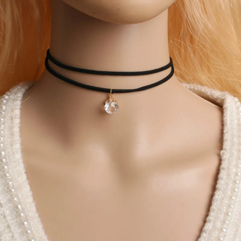 

New Korean Fashion Simple Single Imitation crystal Necklace Double Zircon Clavicle Short Chain Necklace Accessories