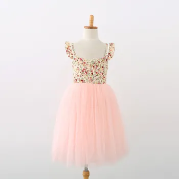 

Ins Fashion Girls Floral Mesh Long Dress Children Kids Flower Cross Back Tulle Princess Party Dress Baby Sling Dress