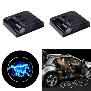 

2X Wireless Led Car Door Projector Lights Auto Courtesy Welcome Logo Shadow Lamp Laser Projection Magnet Sensor Fire horse logo