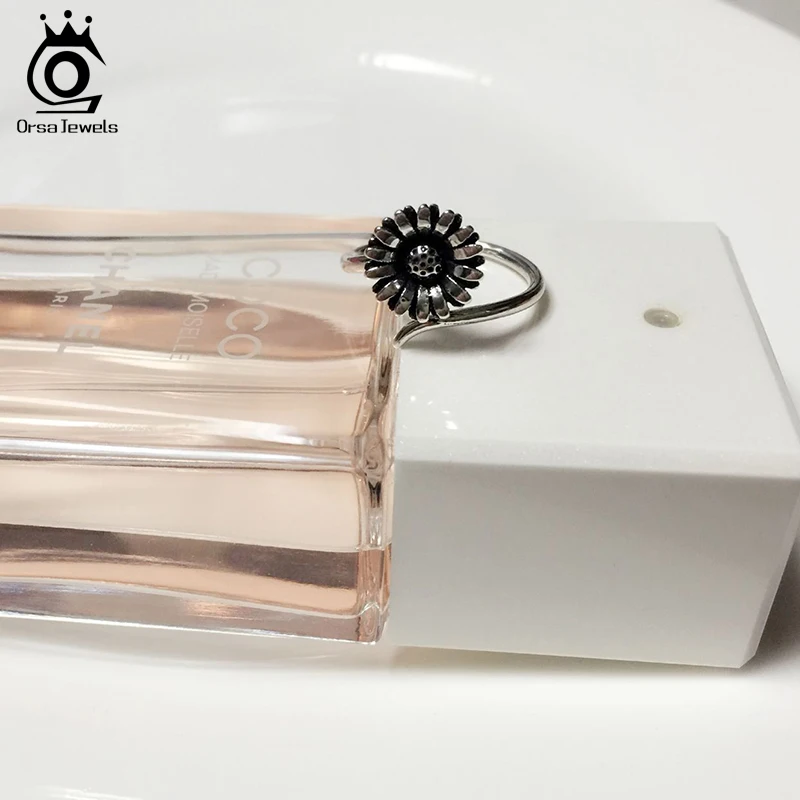 ORSA JEWELS Real 100% 925 Sterling Silver Ring Women Daisy Shape Vintage Adjustable Wholesale Female Girl Silver Jewelry PSR48