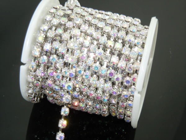 38ss Rhinestone Chain - Crystal Stones/Silver Plated