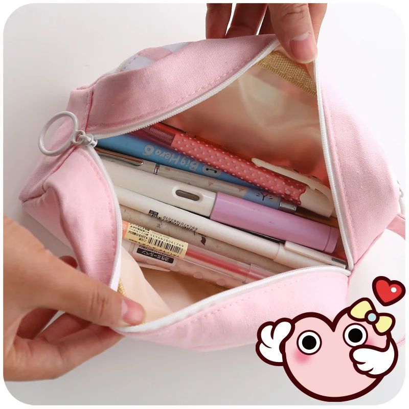 Kawaii розовый Большой Вместительный холщовый чехол для карандашей женская сумка