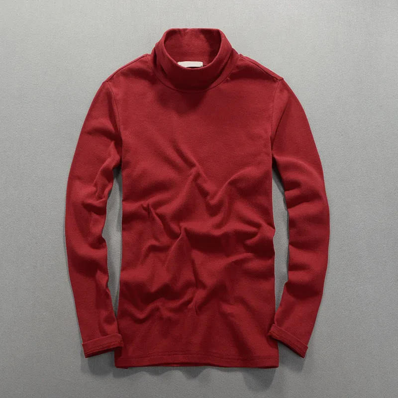 MRMT 2022 Brand New Winter Casual Men's T-shirts Pure Cotton High Collar Color Long-sleeved T-shirt for Male Tops | Мужская одежда