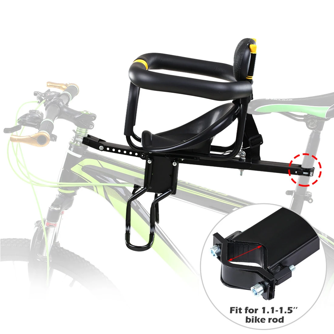 

Bicycle Baby Seat Child Carrier Kids Environmental Protection Bike Front Seat With Handrail Back Rest And Foot Platform