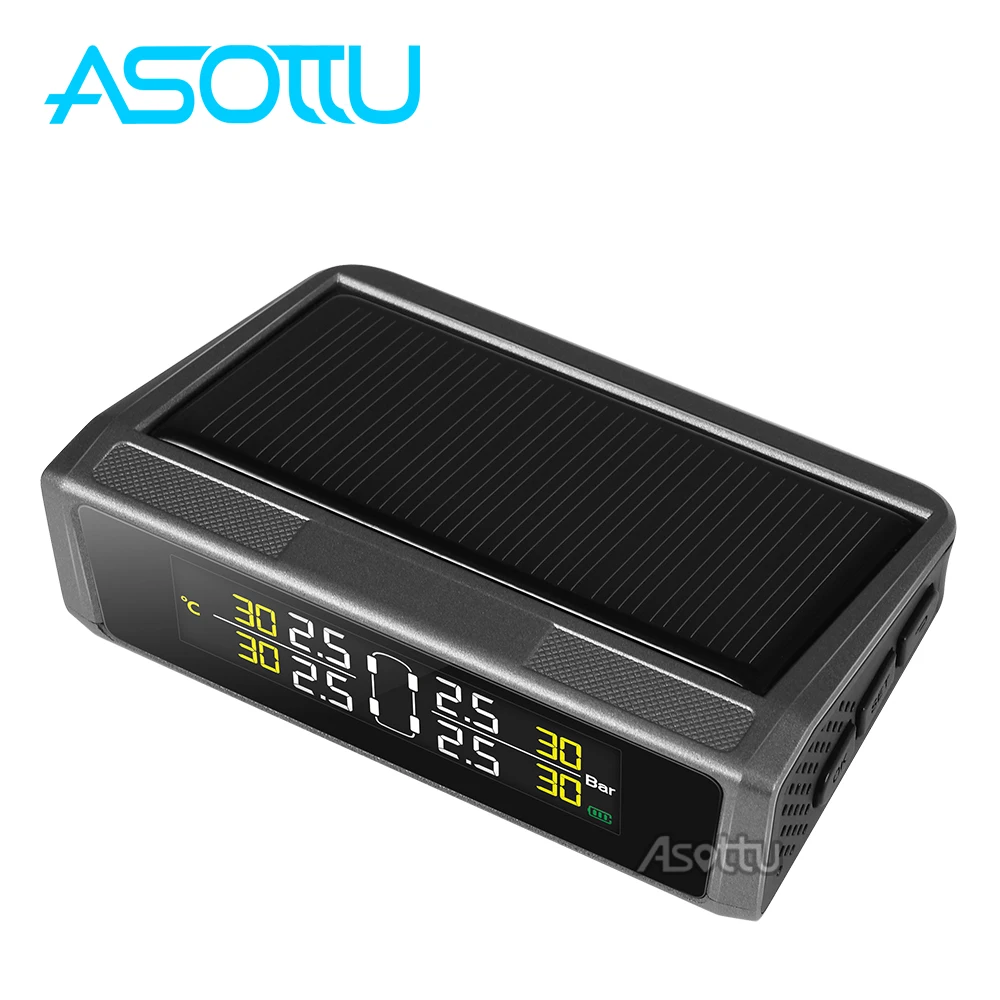 

Asottu Smart Car TPMS Tire Pressure Monitoring System Solar Power charging Digital LCD Display Security Alarm System