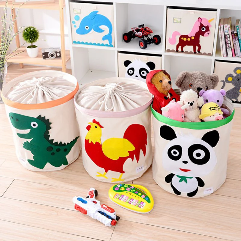 

Cartoon Waterproof Coating Laundry Hamper Foldable Drawstring Dirty Clothes Toy Collection Large Sized