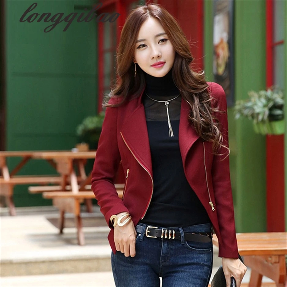 

Korean version of the spring and autumn women 's new collar long - sleeved self - cultivation short jacket