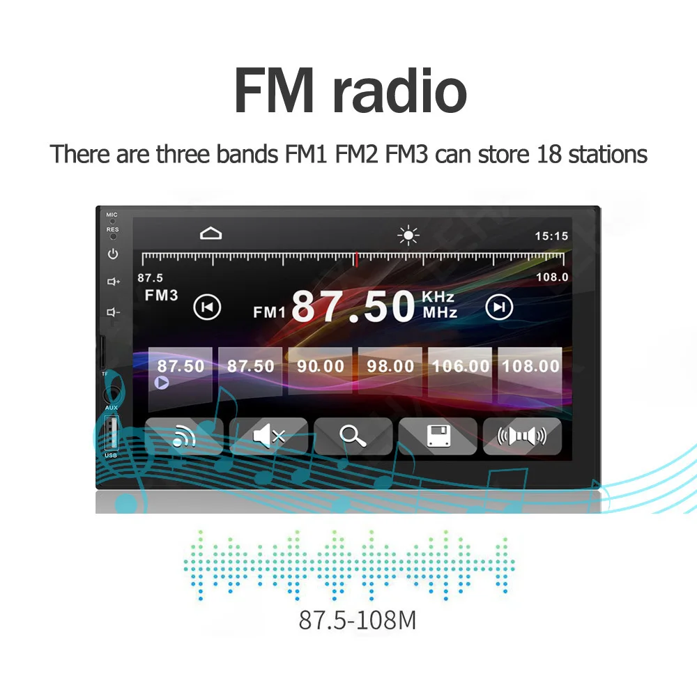 2 Din Car Radio 7 inch 1080P Audio Stereo 2Din Auto Bluetooth Carro Radios Multimidia FM Universal GPS USB TF 45