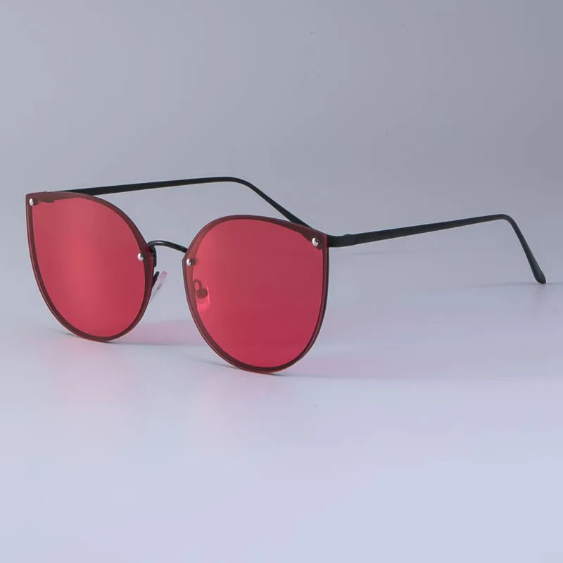 Роскошные солнцезащитные очки "кошачий глаз" для мужчин и женщин, серебристые зеркальные модные очки UV400, винтажные очки 49010 - Цвет линз: black red