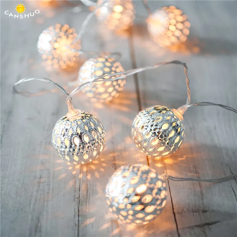

1.2M10Led/ 2.5M20Led Battery LED String Light Little Hollow Iron Ball Fairy Light Wedding Party Christmas Garlands Decoration