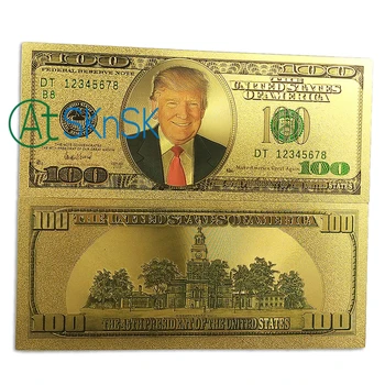 

Wholesale 100pcs/lot New 45th US President Donald Trump Colorized $100 Dollar Bill Gold Foil Banknote Paper Money Souvenir Gift
