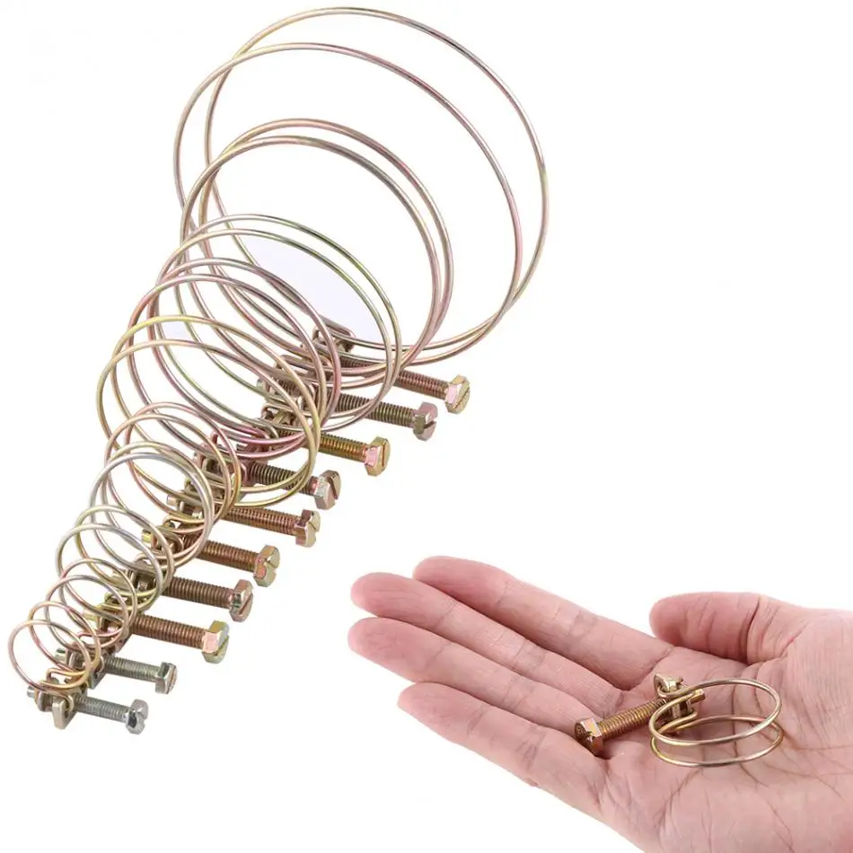 wifehelper Water Hose Barb Clamp Adjustable Stainless Steel Convenient Double Wire Pipe Clip Hoop Plumbing Fastener 10pcs 46mm-51mm