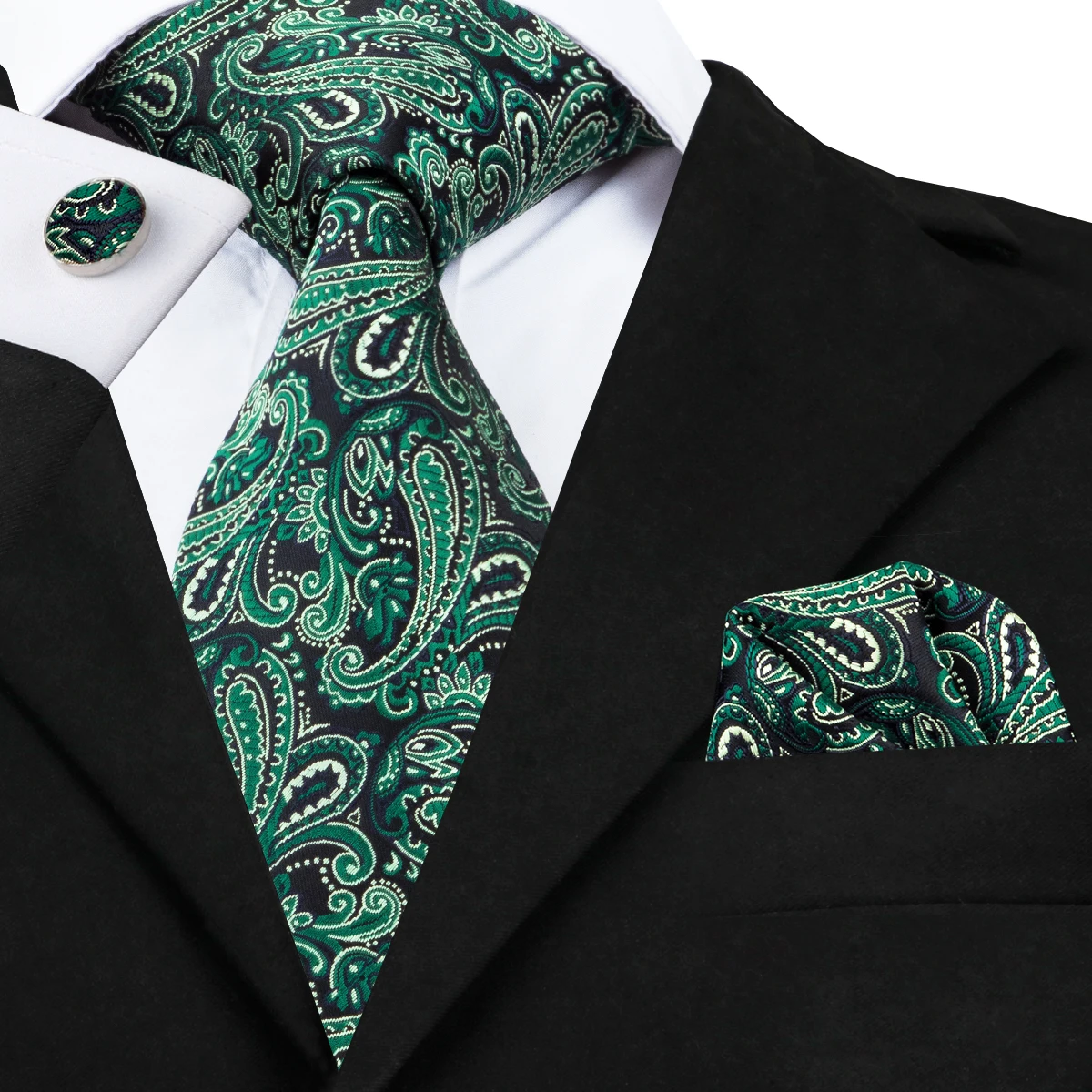 SN 1723 Green Floral Ties For Men Classic 8.5cm Width Neckwear Square