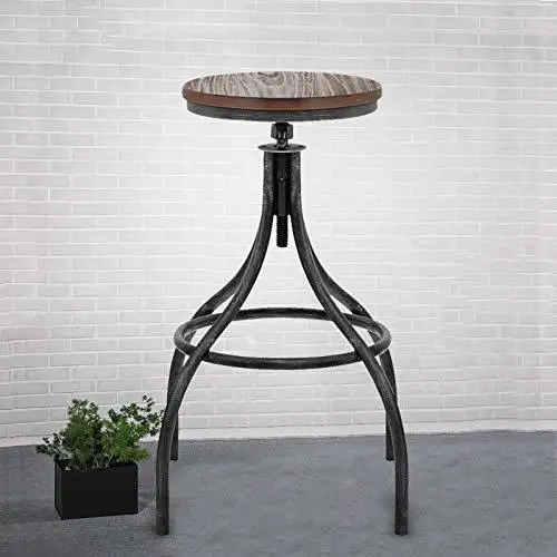 Set of 2-Industrial Bar Stool Swivel Wood Seat Counter Height Adjustable-27-31\ Set of 2-Industrial Bar Stool Swivel Wood Seat Counter Height Adjustable-27-31\