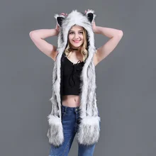 Faux Fur Hood Animal Hat For Men Women Ear Flaps Hand Pockets Animal Hood Hat Wolf Plush Warm Animal Cap with Scarf Gloves H3 цена Faux Fur Hood Animal Hat For Men Women Ear Flaps Hand Pockets Animal Hood Hat Wolf Plush Warm Animal Cap with Scarf Gloves H3 цены онлайн