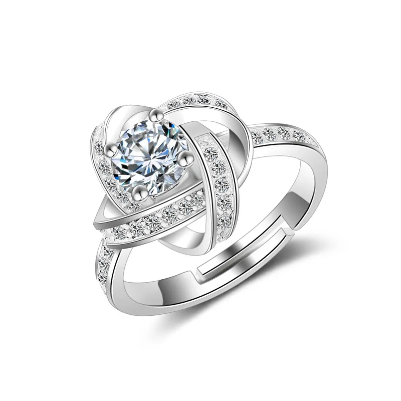 

Trendy White Gold color Ring Jewelry Adjustable Size Ring Flower Shaped Fashion Rings For Women Real 925 Sterling Silver