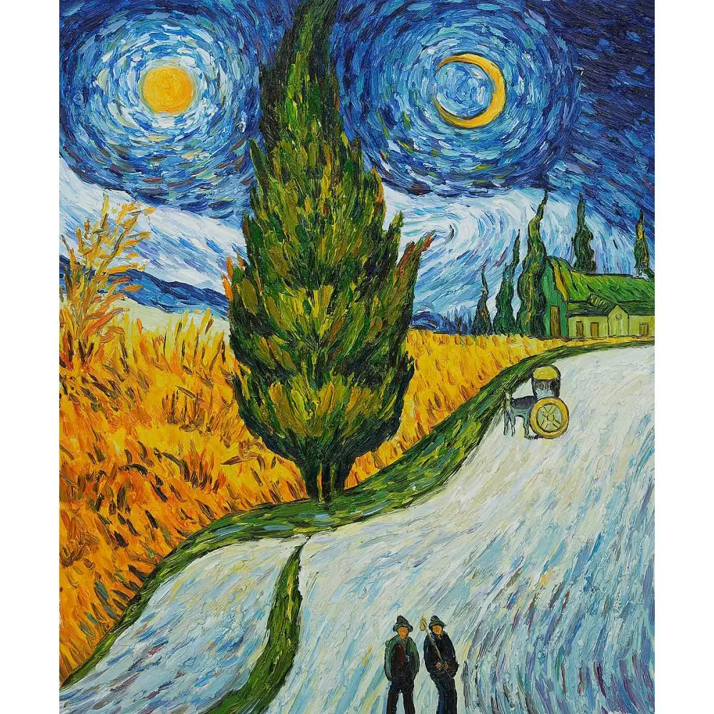 

Hand Painted Oil Paintings Vincent Van Gogh Canvas Art Road With Cypress And Star High Quality Modern Landscape Wall Decor Gift