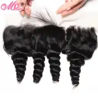 หลวม Wave Lace Fontal ปิด Peruvian Hair Extensions Mshere ผมสีดำธรรมชาติหูกับผมเด็กผม