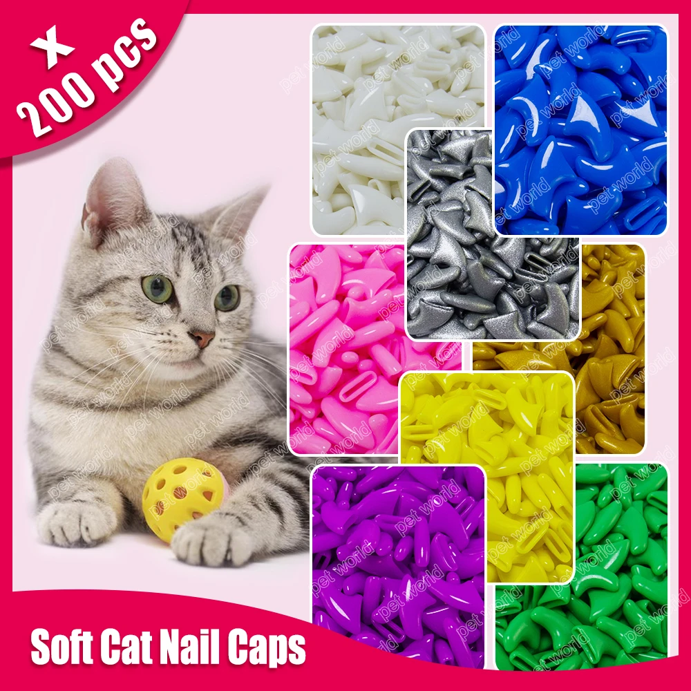 200 pcs/lot Pet Cat Finger Grooming Floor Protect Cat Nail Caps Claw