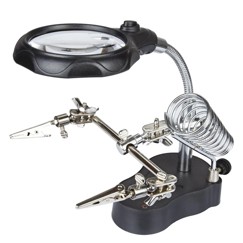 

Helping Third Hand LED Illuminated Magnifier Soldering Iron Desktop Magnifier With LED Auxiliary Clip Stand Magnifier 16126-A