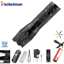 Pocketman T6 мощный водонепроницаемый светодиодный фонарь, портативный фонарь для кемпинга, фонарь для самообороны, тактический фонарь
