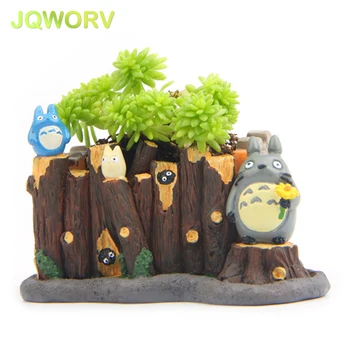

JQWORV Modern Cartoon Succulent Planter Pot Resin Creative Crafts Cute Totoro Flower Pot Home Decorations Vase mini Garden pots
