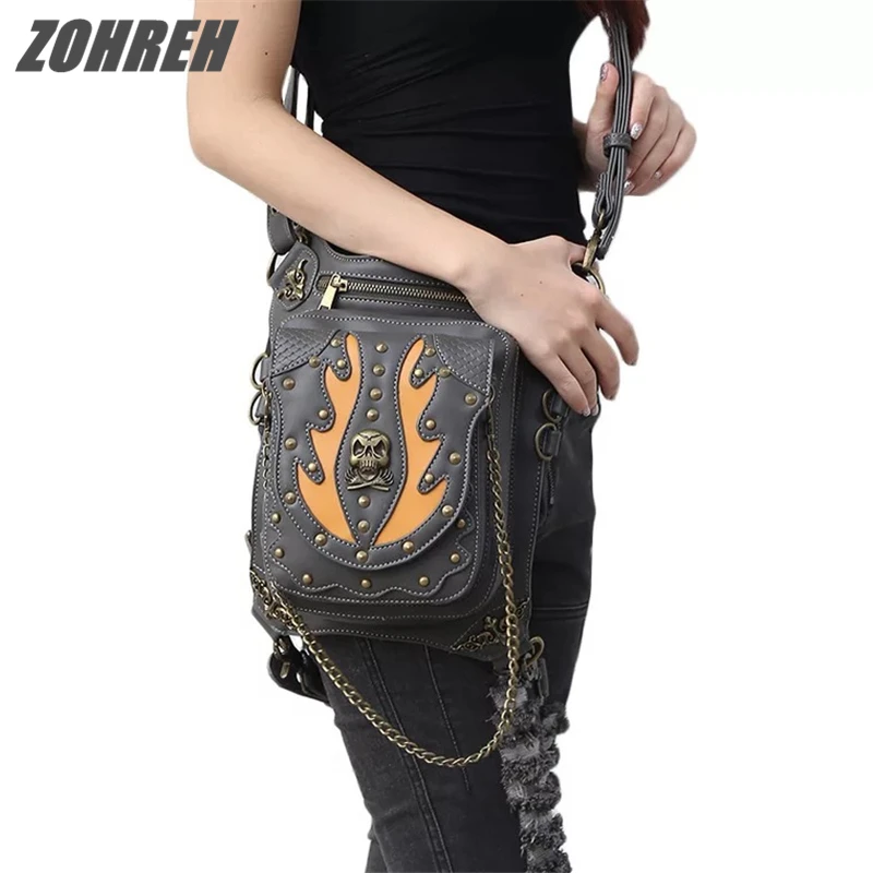 

Steampunk Skull Retro Rock Bag Men Women Waist Bag Fashion Gothic Shoulder Phone Case Holder Leather Motorcycle Messenger Bags