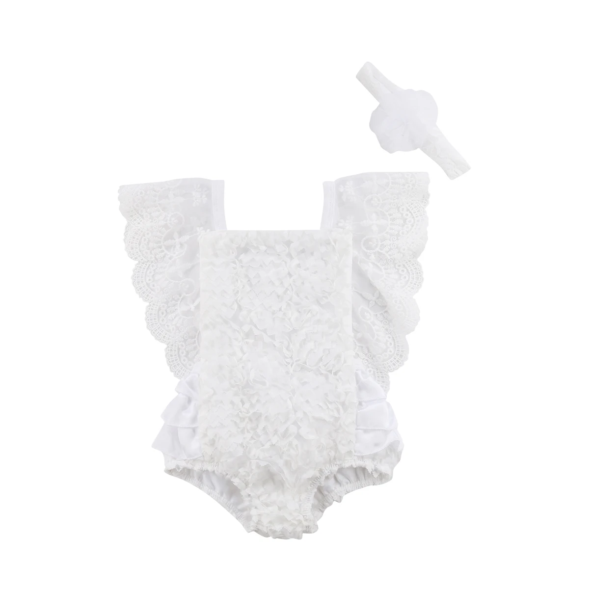 

Cute Newborn Baby Girl Butterfly Sleeve Lace Romper Jumpsuit Playsuit Headband 2PCS Outfits Princess Clothes