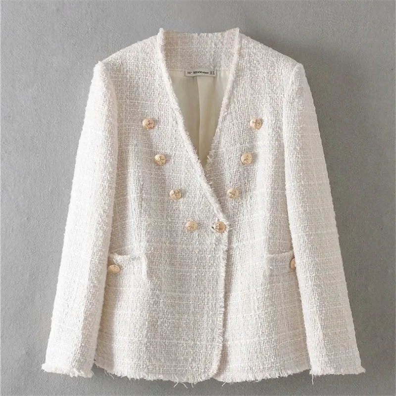 

Women Spring Autumn Elegant Coat Double Breasted V Neck Buttons Jacket Office Wear Female Casual Outwear Top Blusas Jacket