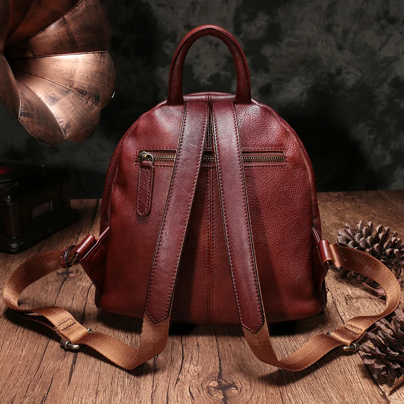2022 New Fashion Genuine Leather Women Backpacks Female Shoulder Bags  Anti-theft Wild Backpack Retro Color Girl School Bag Small