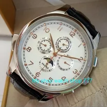 44 мм PARNIS белый циферблат автоматический самоветер механические часы для мужчин с заводом при ходьбе механические часы 0241bbb