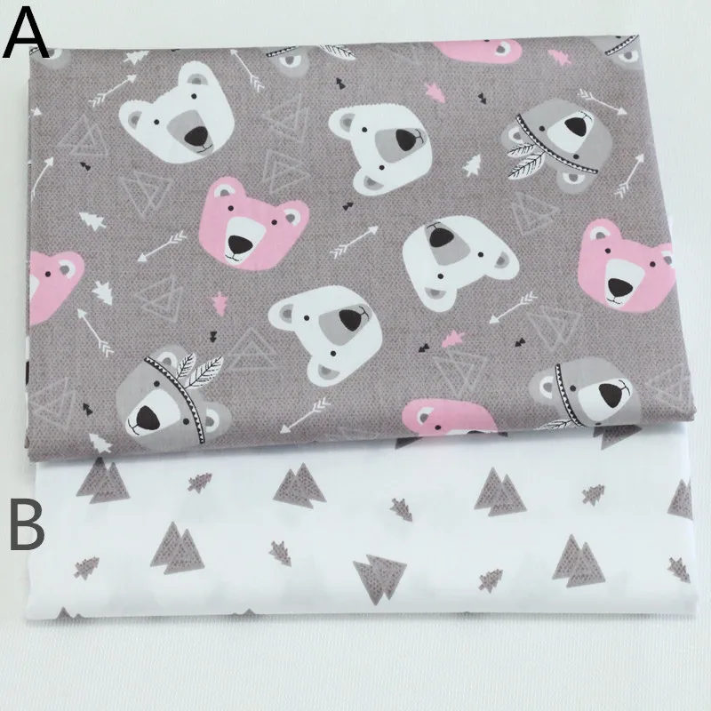 

160cm*50cm grey bear print infant baby cloth cotton fabric childrens nursery bed linens pillow kids crafts sewing quilt tissue