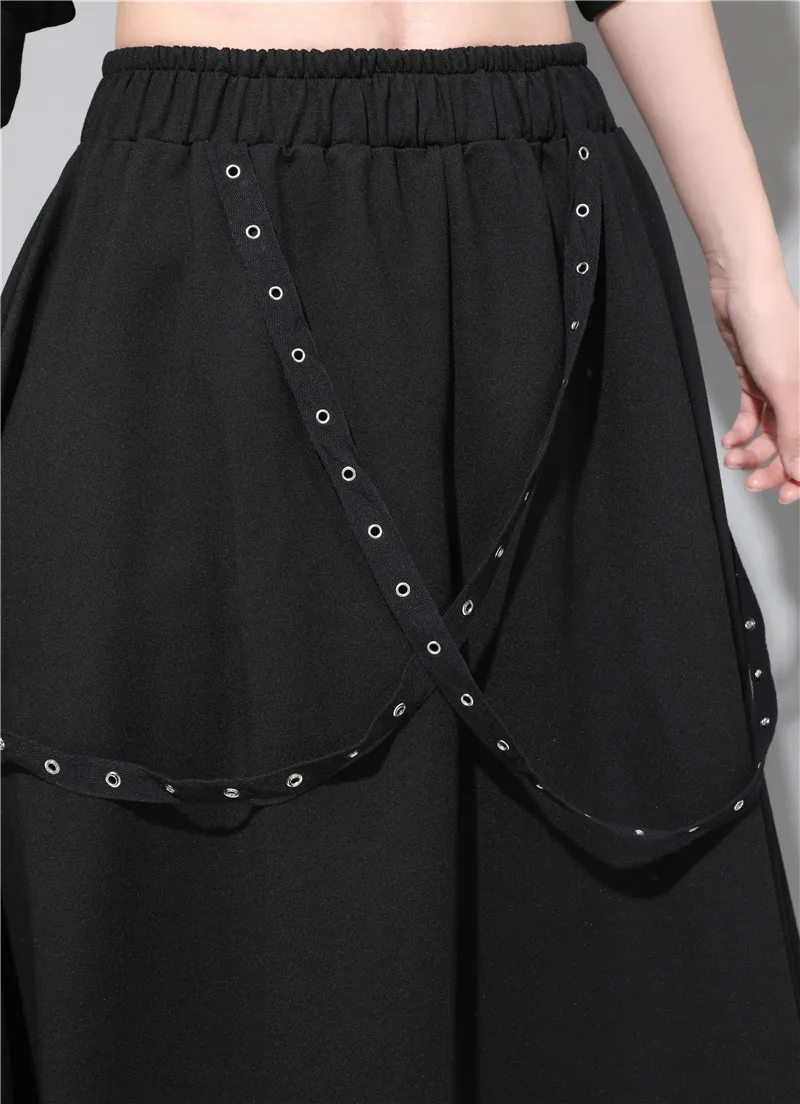 1363 черный разделение совместное Асимметричная юбка для женщин с через ленты Лето 2019 эластичный пояс уличная хип хоп юбки для