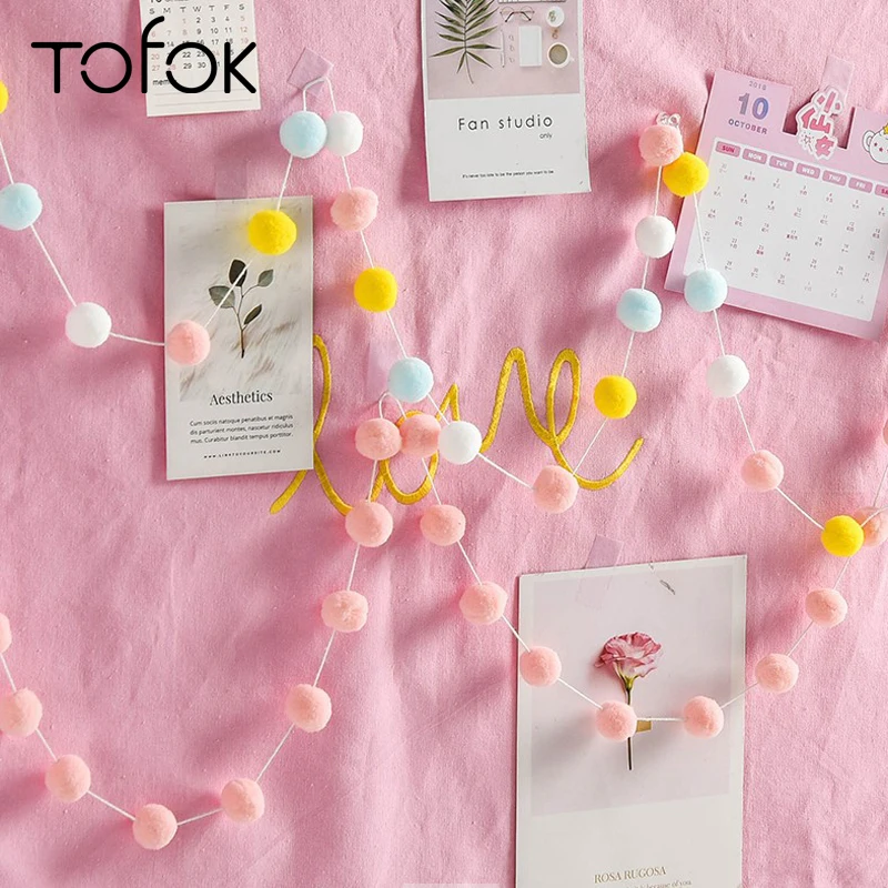 

Tofok DIY 30pcs Colorful Hairball Hanging String Pendant 2.3M INS Nordic Style Children Girls Room Decoration Home Beautified