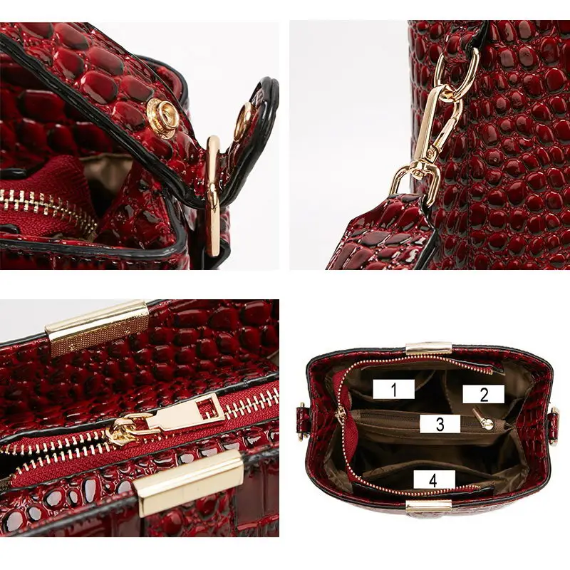 DIINOVIVO Retro Alligator Pattern Bucket Female Bag Patent Leather Bags For Women Bag Handbag Small Shoulder Bag Wallet WHDV1157