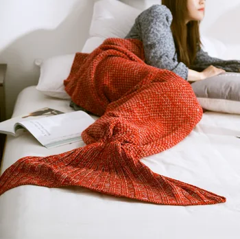 

Yarn Knitted Mermaid Tail Blanket Super Soft Sleeping Bed Handmade Crochet Anti-Pilling Portable Blanket 80x180CM and 70x140CM